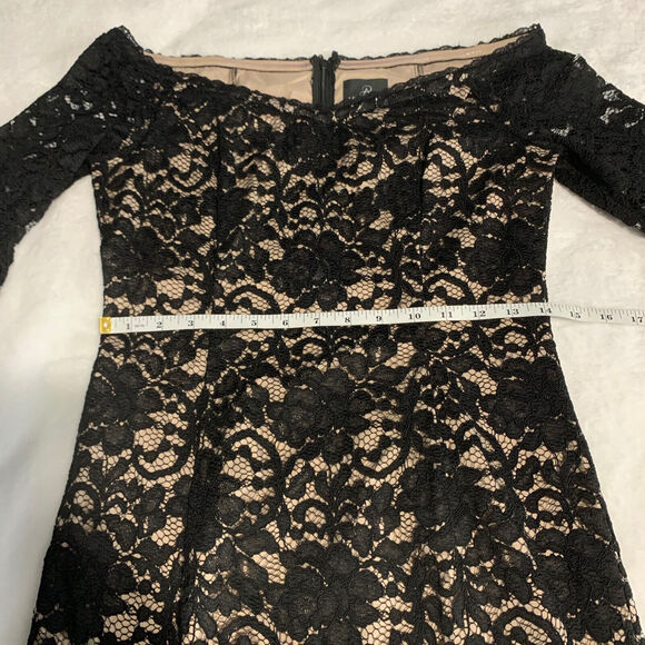 Adrianna Papell Black Lace Dress Bell Sleeve Feminine Holiday Party Evening - Picture 5 of 9